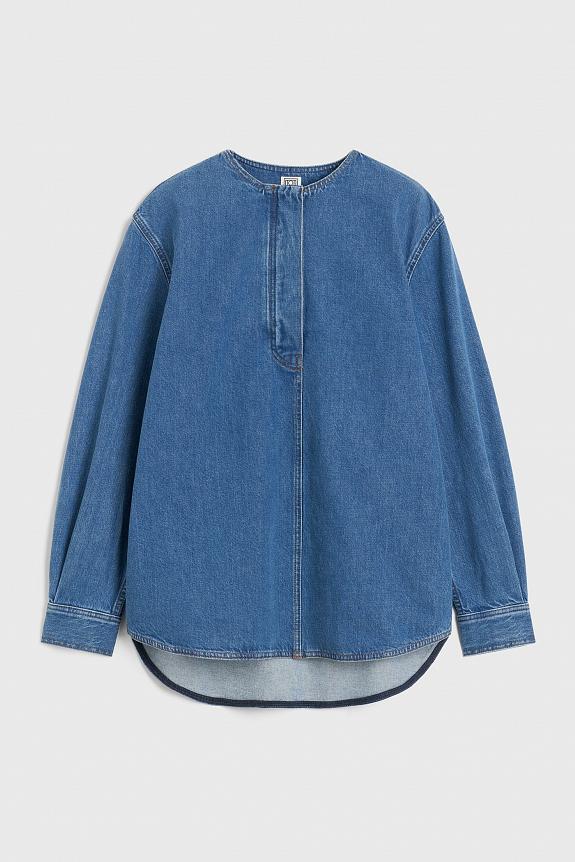 Toteme Collarless Denim Shirt Vibrant Blue